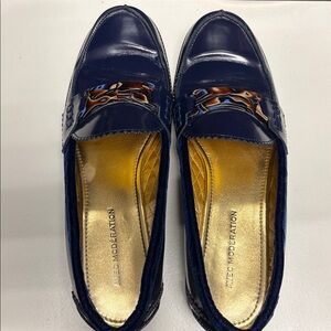 Navy Blue Loafers with Gold Accents